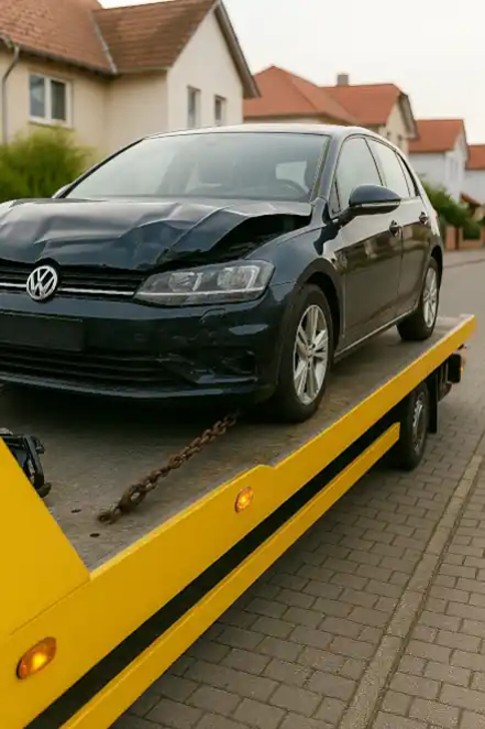 Ein defektes Auto wird in Jena zum Autoankauf abgeschleppt, um den Verkauf abzuschließen.